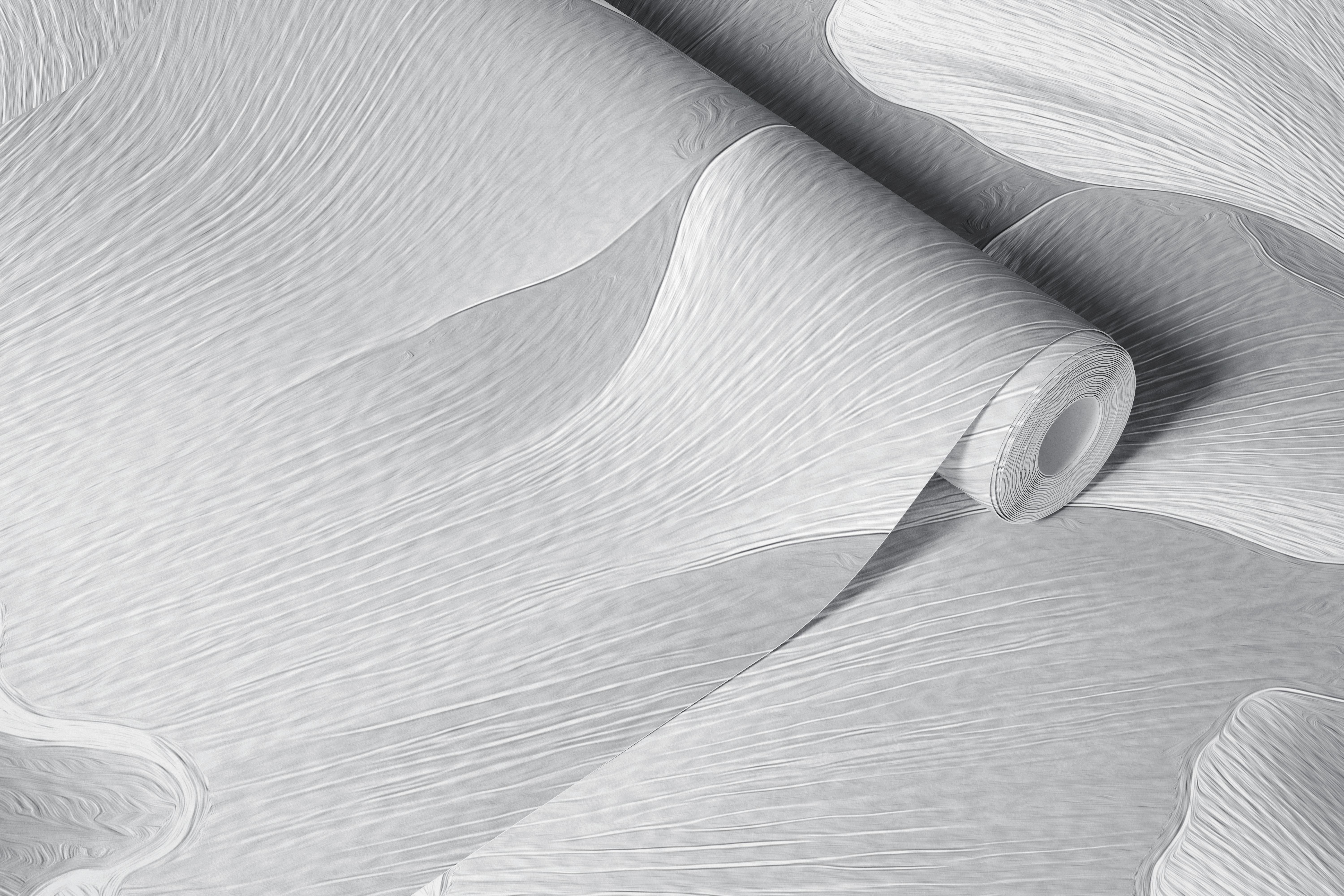 Soft white textured floral relief wallpaper displayed