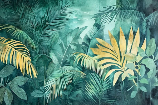 Teal Botanical Jungle Scene