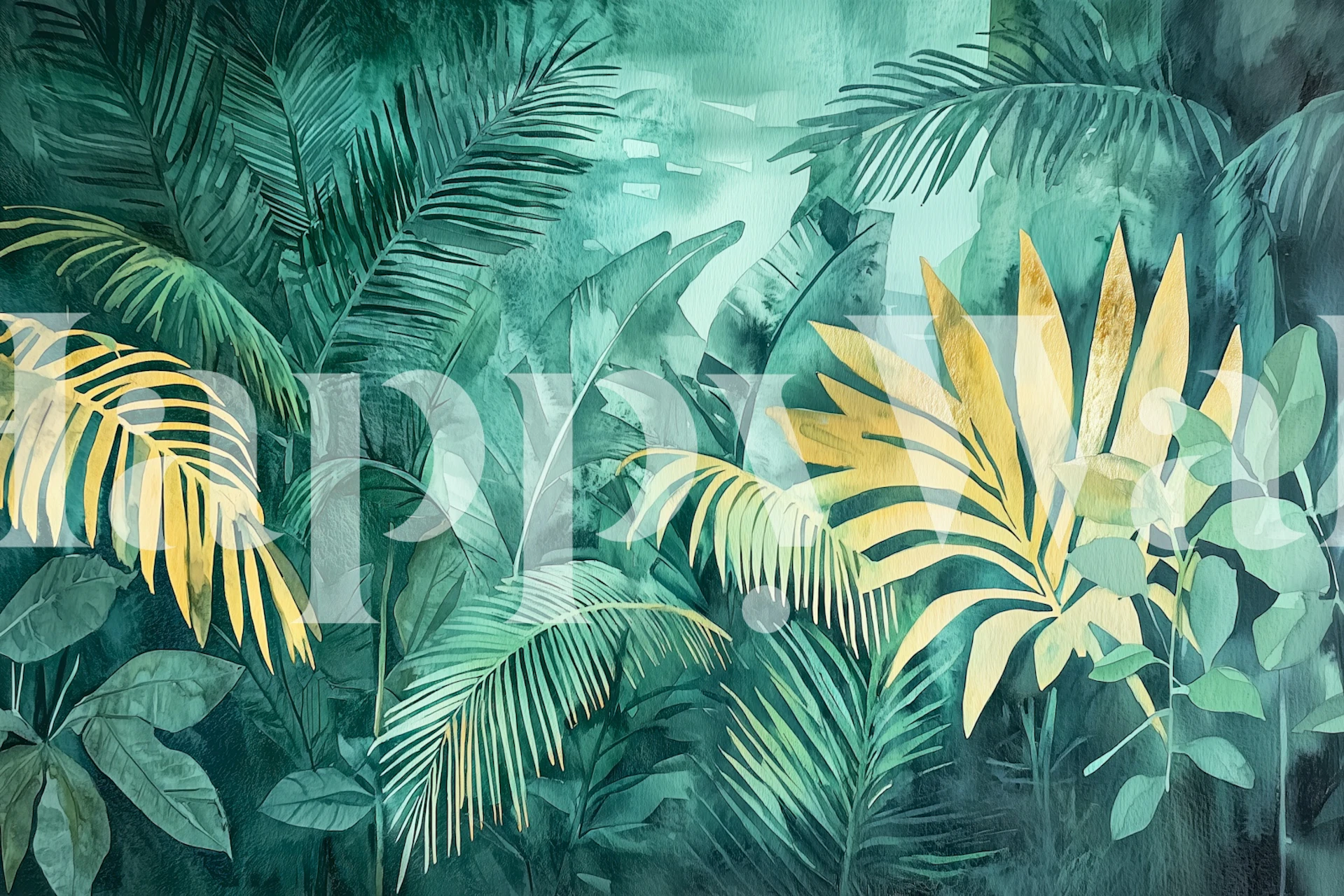 Teal Botanical Jungle Scene v místnosti