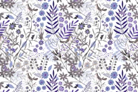 Birds and butterflies garden purple tapete