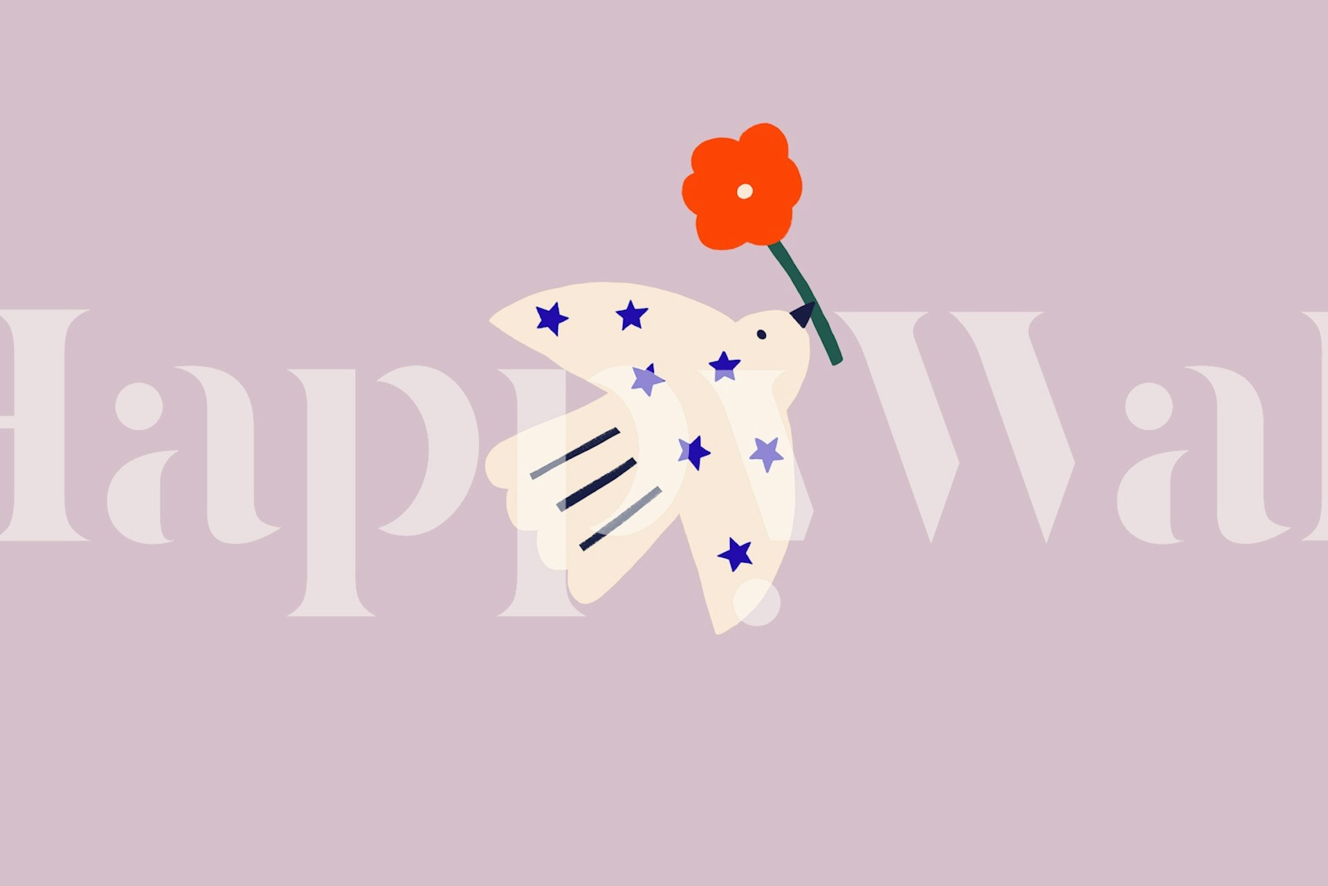 Cute bird with flower wallpaper in a room