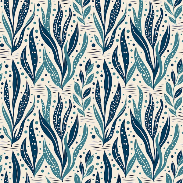 Navy Teal Botanical Water Leaves
