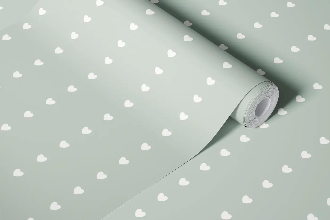Scandi Hearts Sage Green Small wallpaper roll