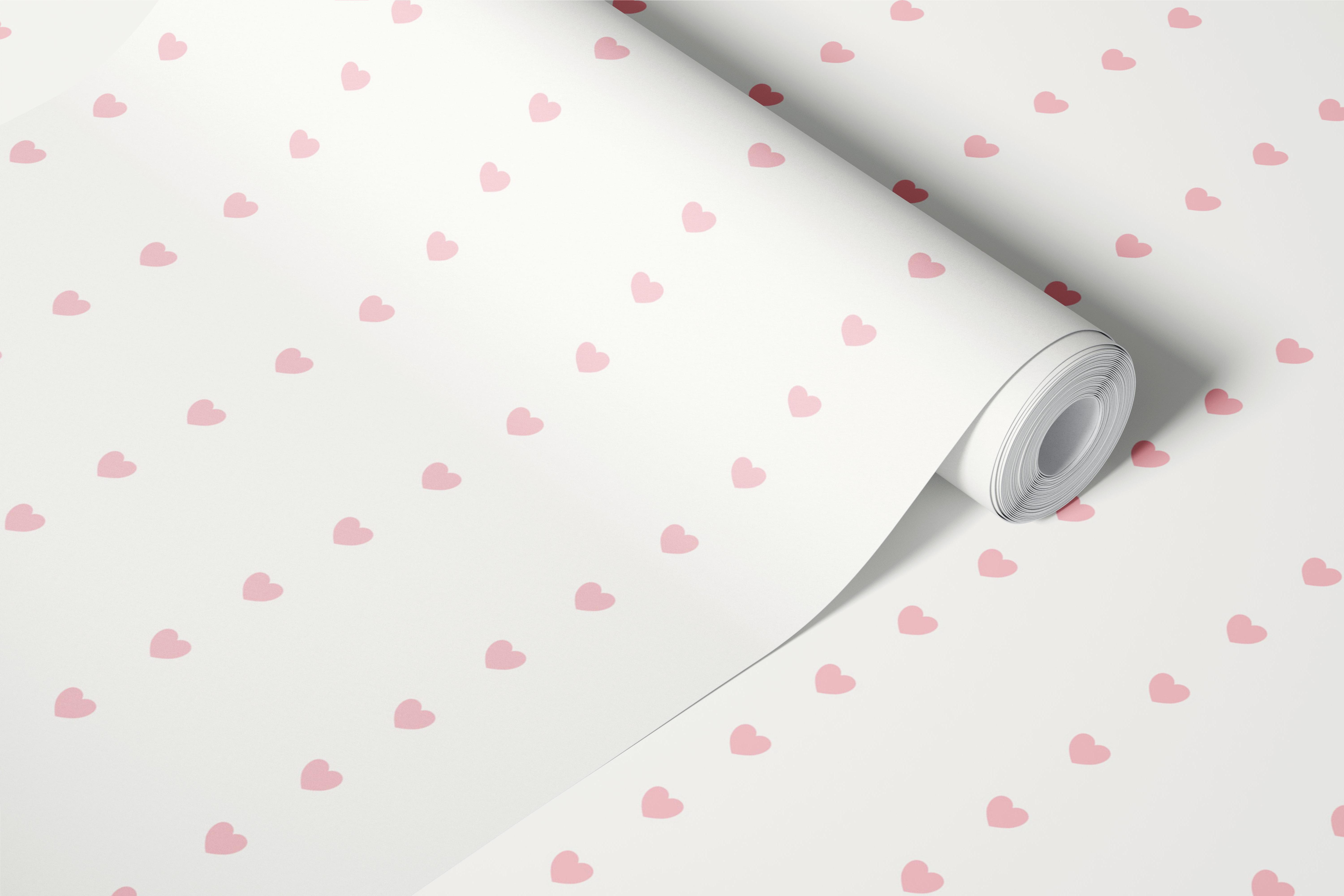 Pink heart wallpaper in an off-white room