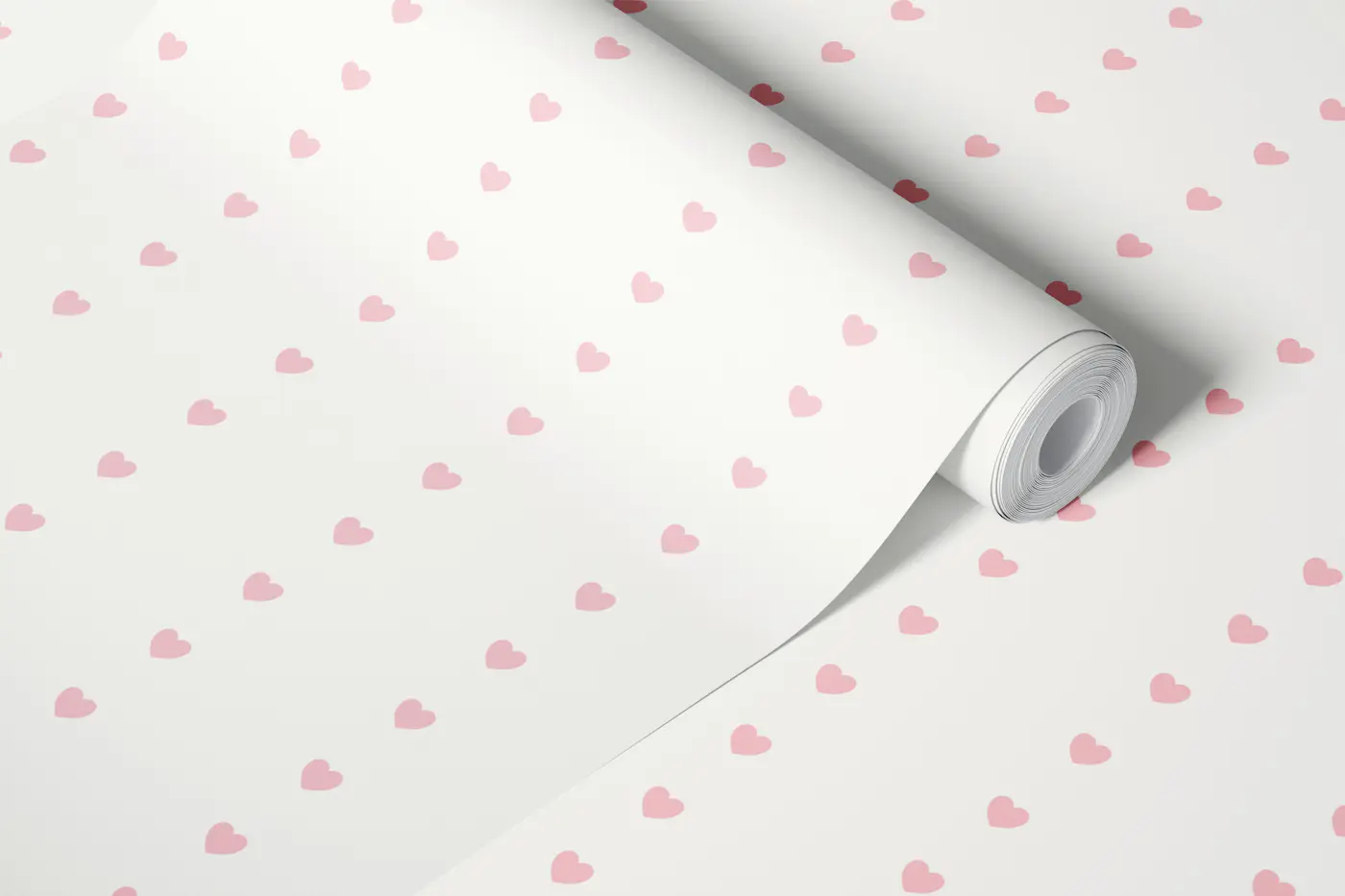 Scandi Hearts Pink in Off White wallpaper roll