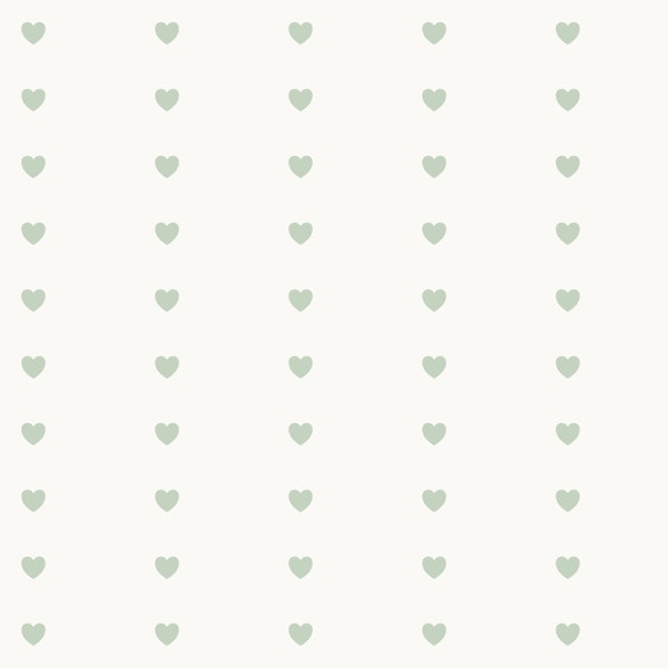 Scandi Hearts Green in Off White