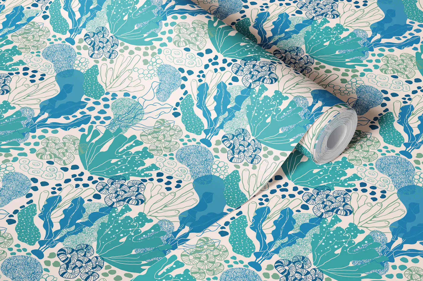Teal Coral Reef Garden wallpaper roll