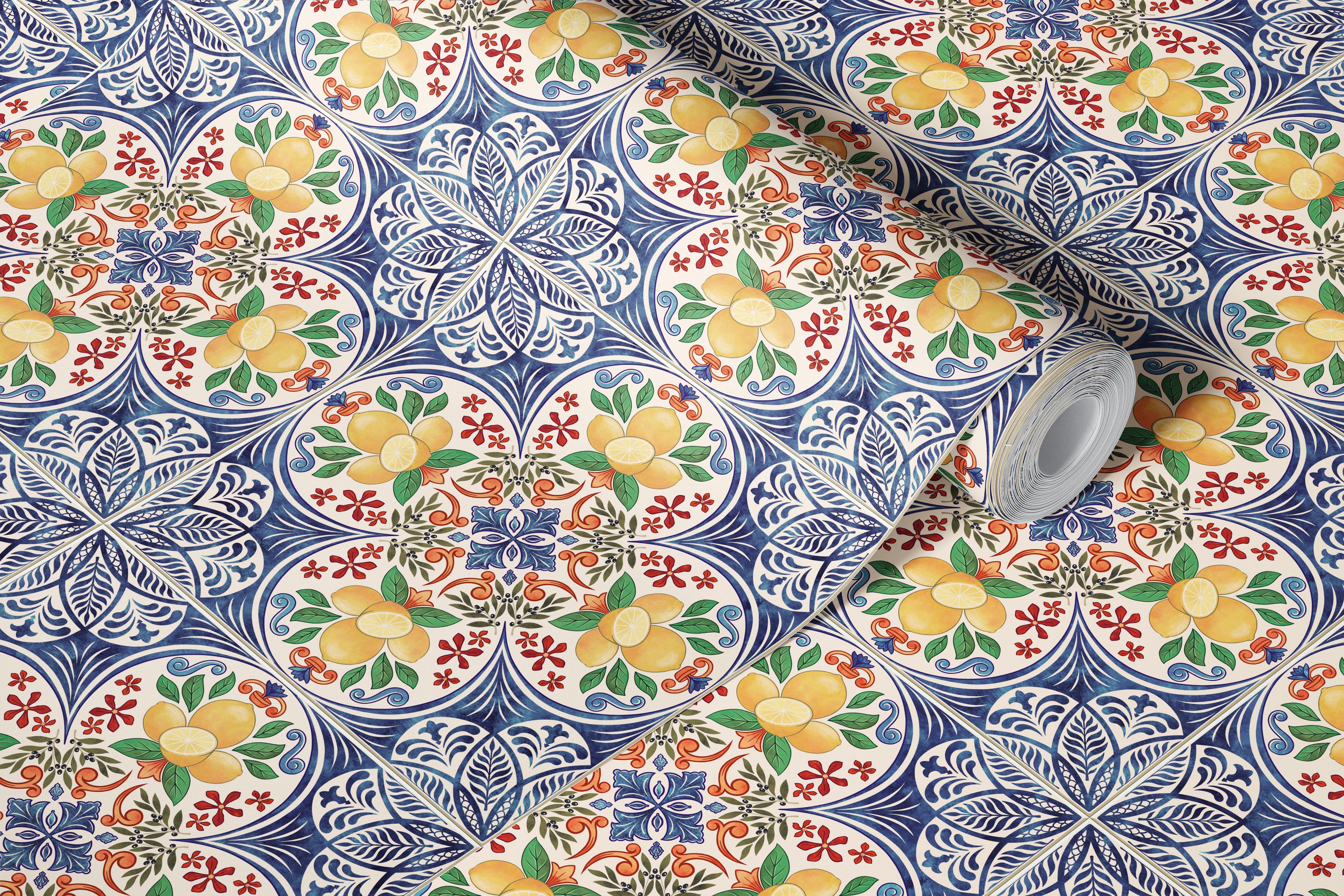 Sicilian Tiles wallpaper in a room