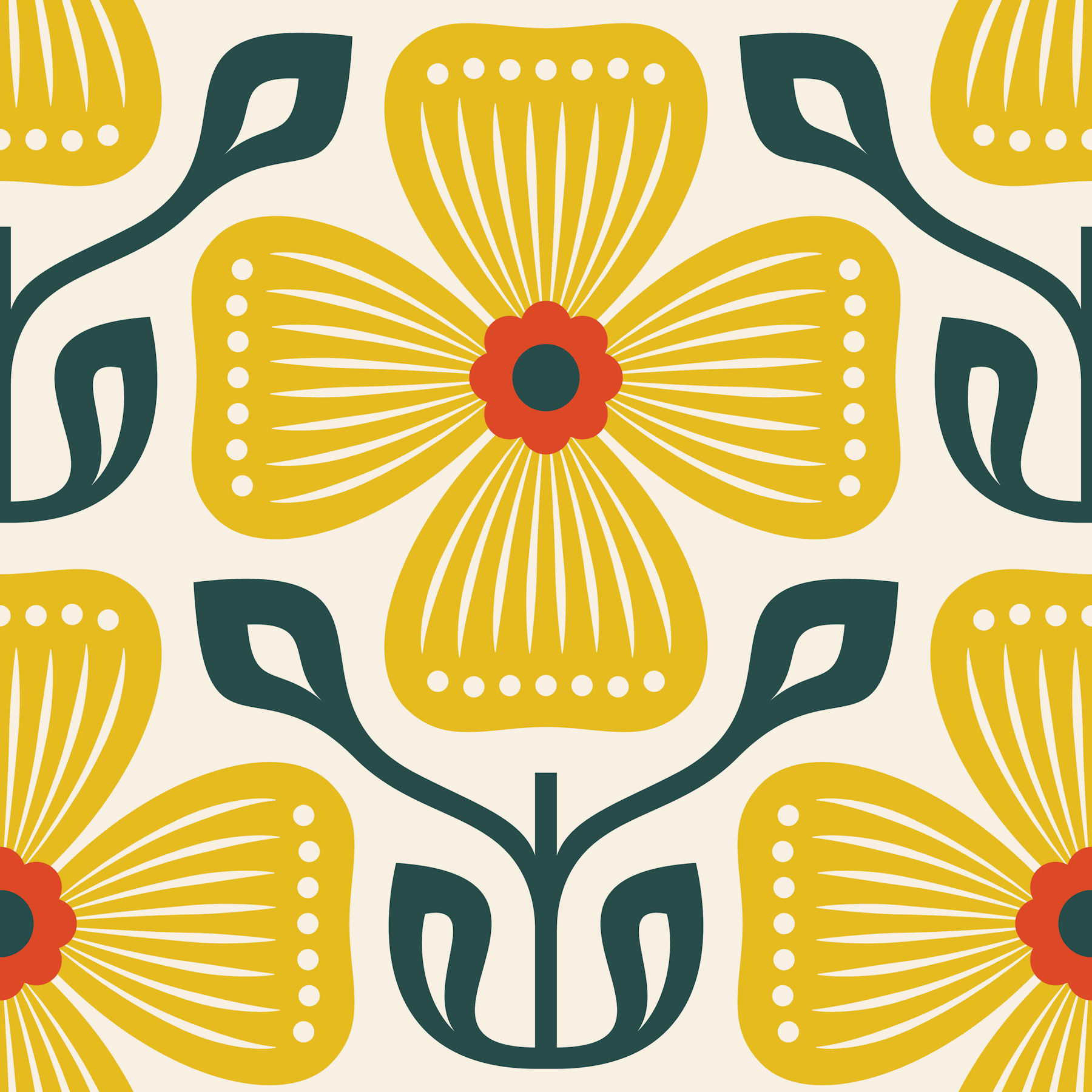 Folk Floral Geometric Daisy in Yellow - Wallpaper