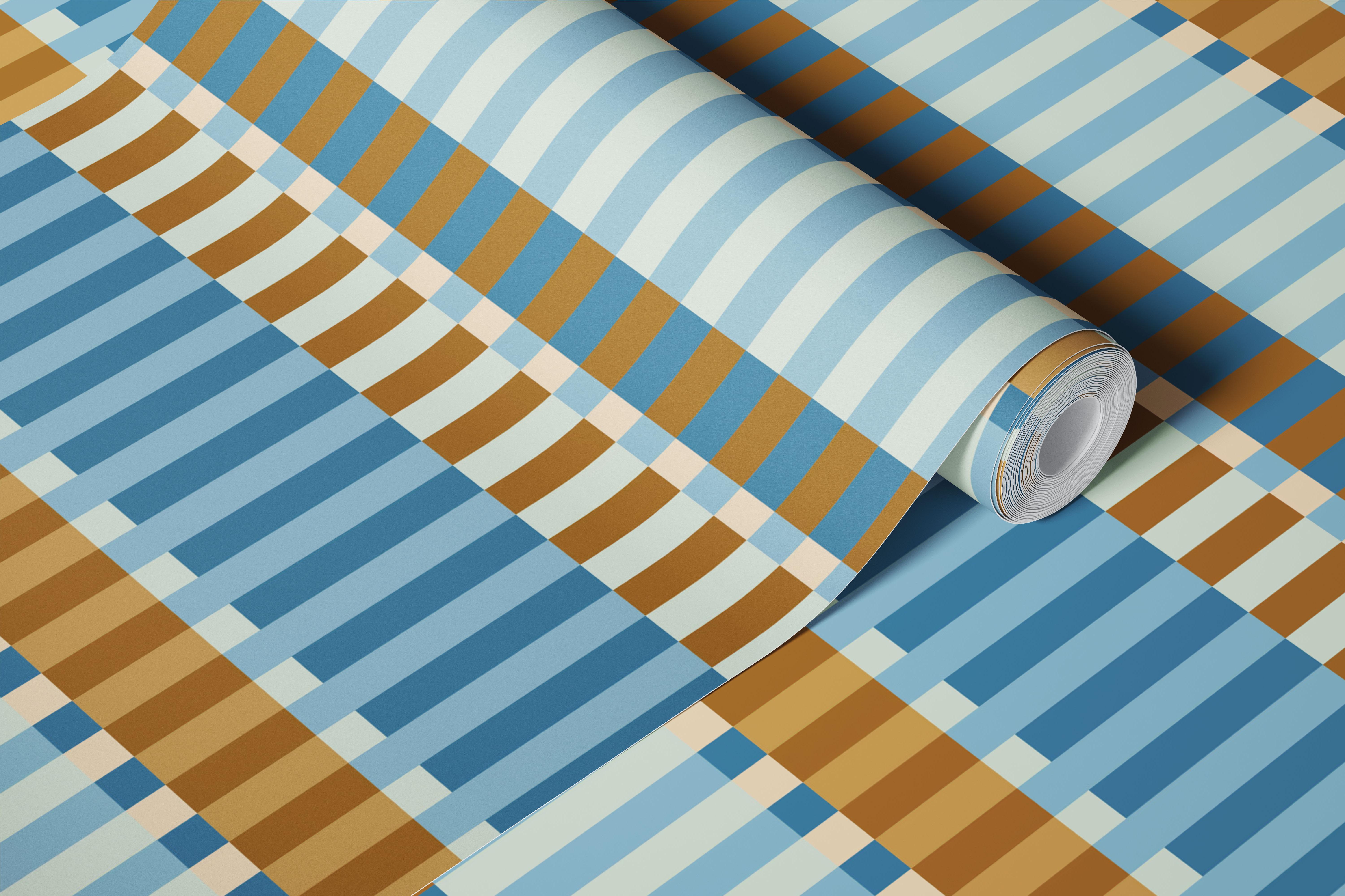 Beach House Blue Beige Stripes wallpaper in a room