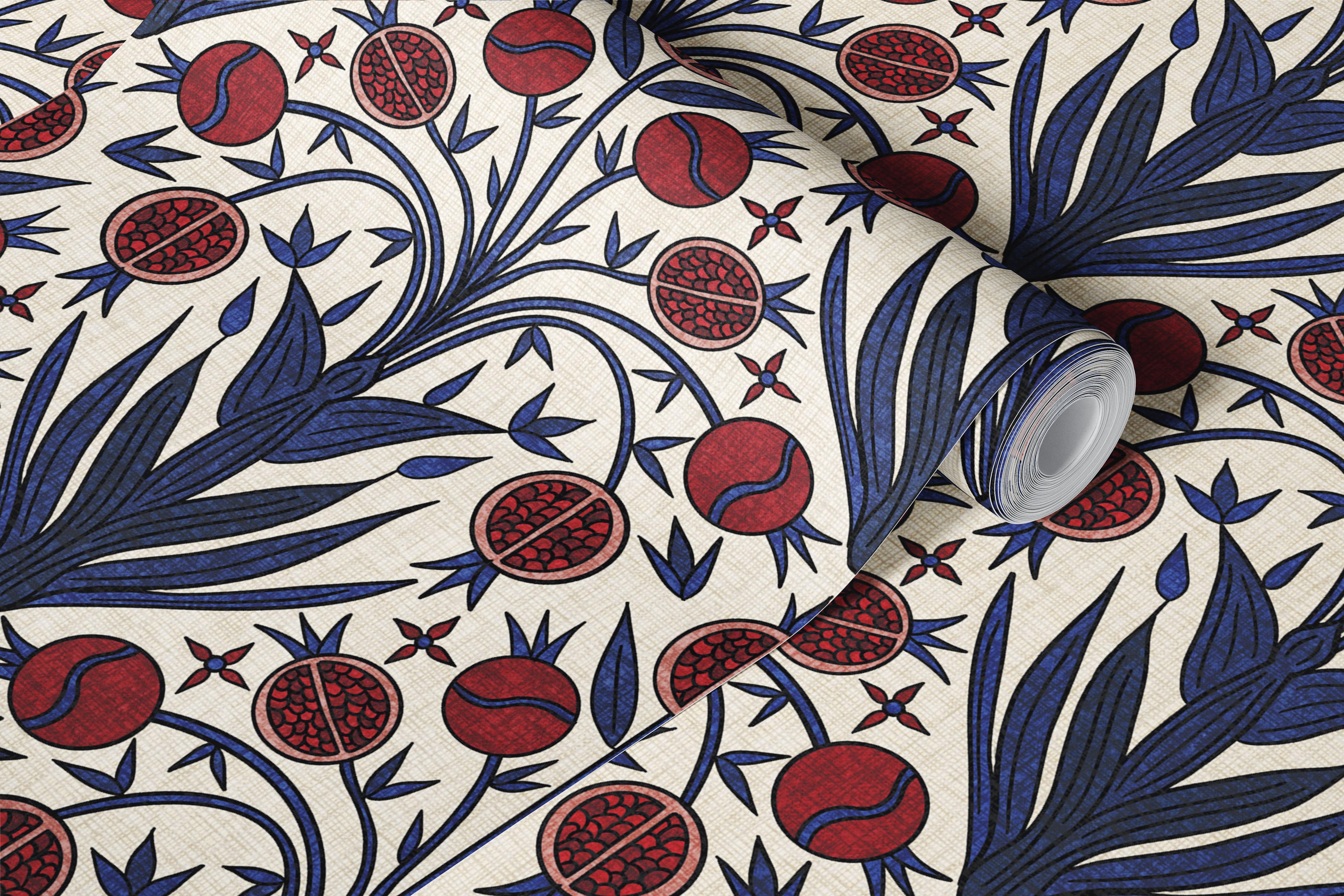 Suzani Pomegranates Botanical tapetas kambaryje