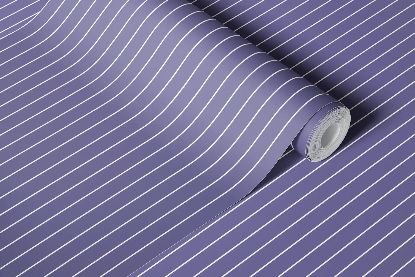 Pinstripes in Warm Ivory on Midnight Violet wallpaper roll