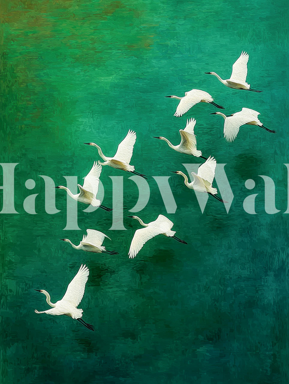Flock of white egrets wallpaper in a room