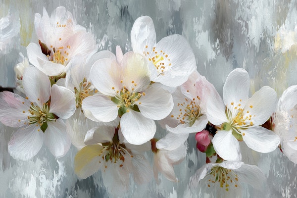 Cherry Flowers on Gray Texture