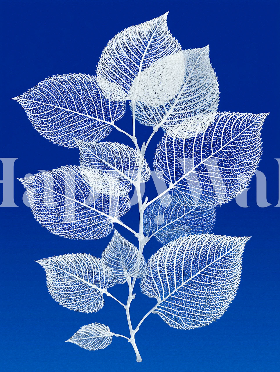 White botanical leaves wallpaper in a room