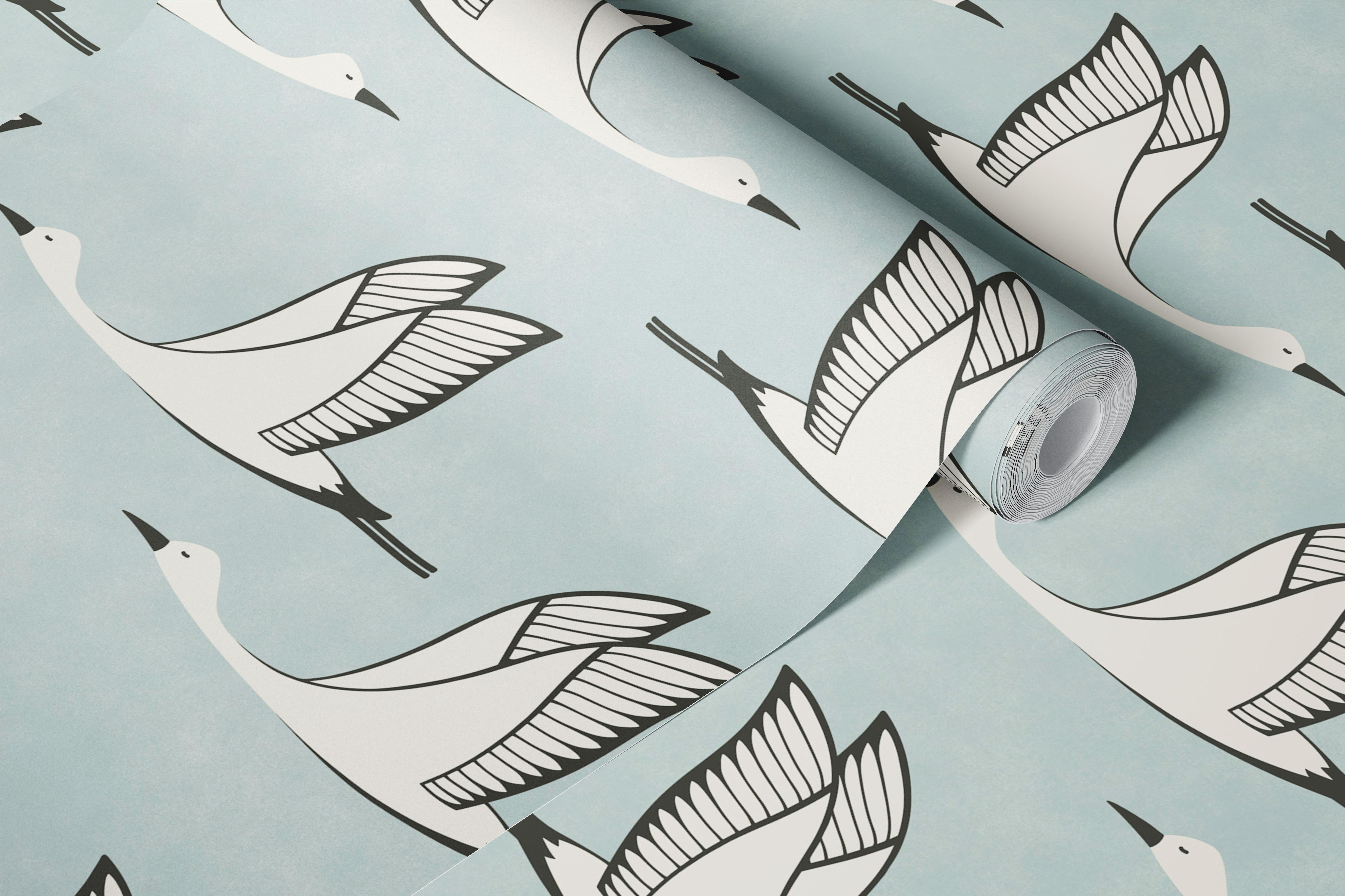 Flying birds wallpaper on a mint background