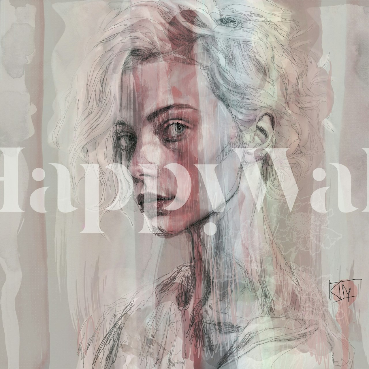 Artistic wallpaper design featuring a woman's portrait.