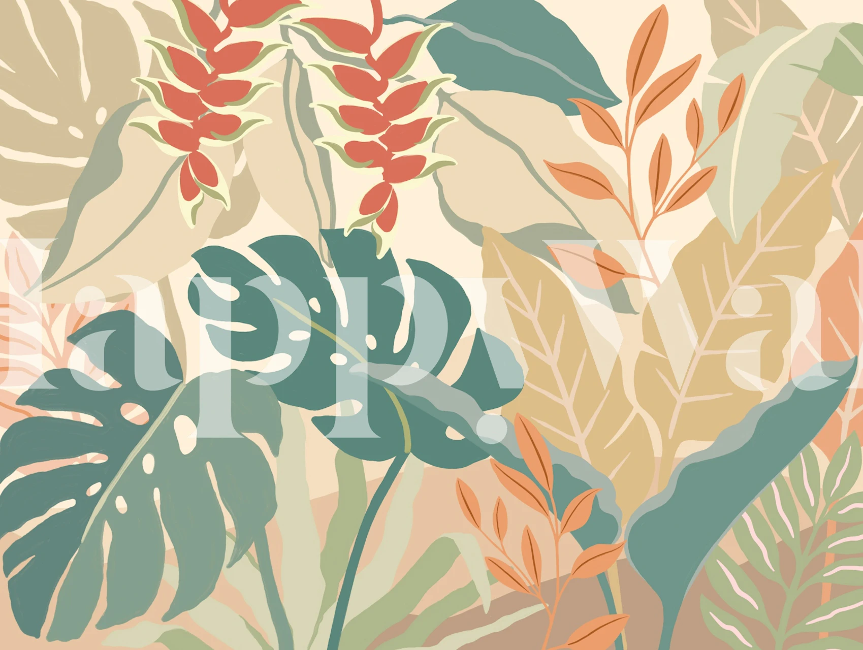 Boho Tropical Foliage wallpaper in a room