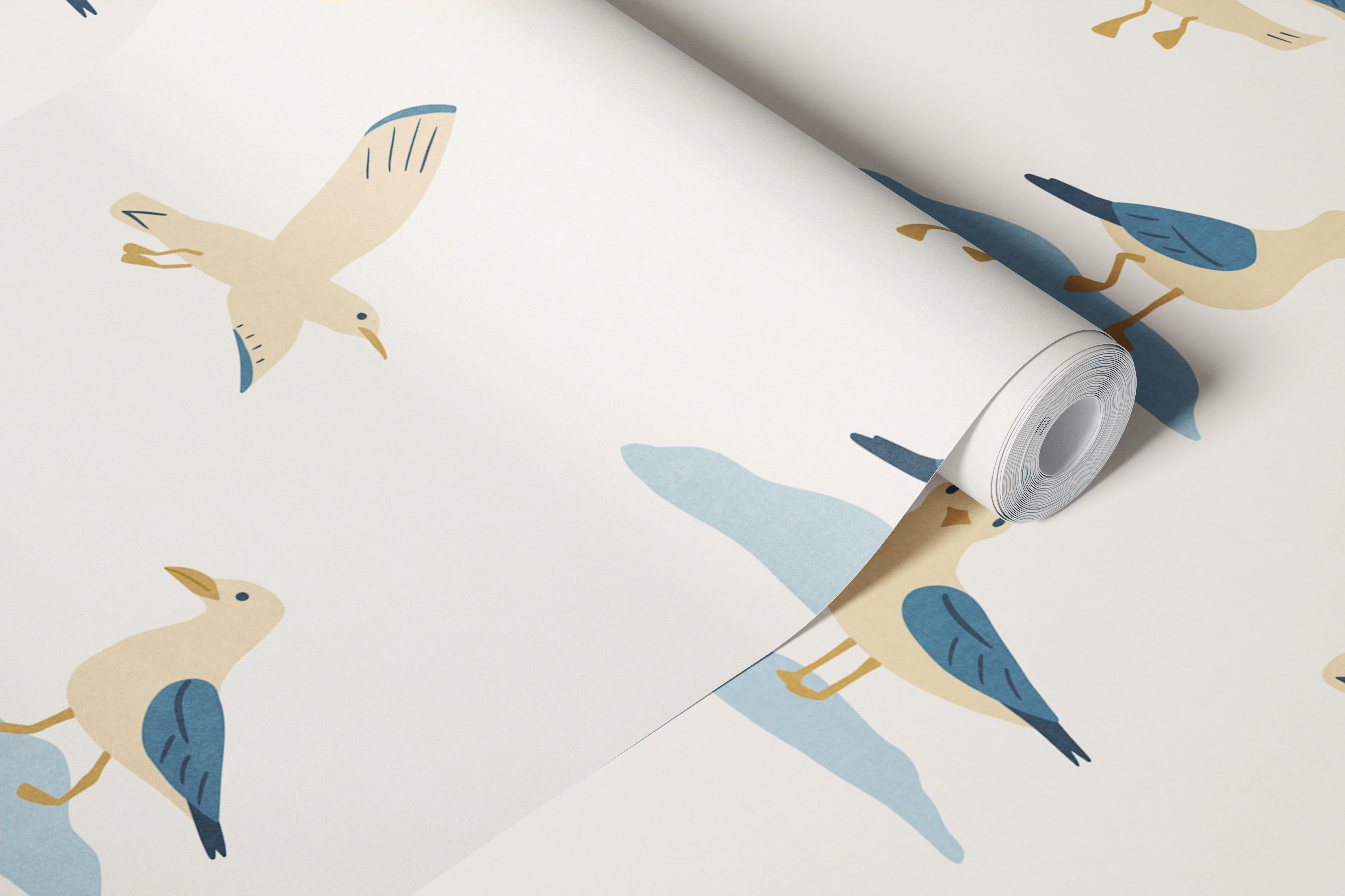 Neutral seagull wallpaper in a coastal room