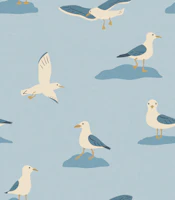 Seaside Seagulls - Soft Blue Coastal Bathroom wallpaper