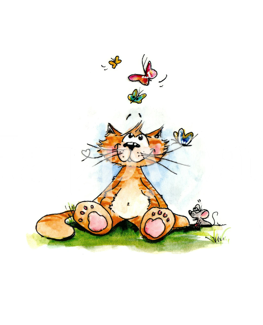 Playful cat with butterflies wallpaper design