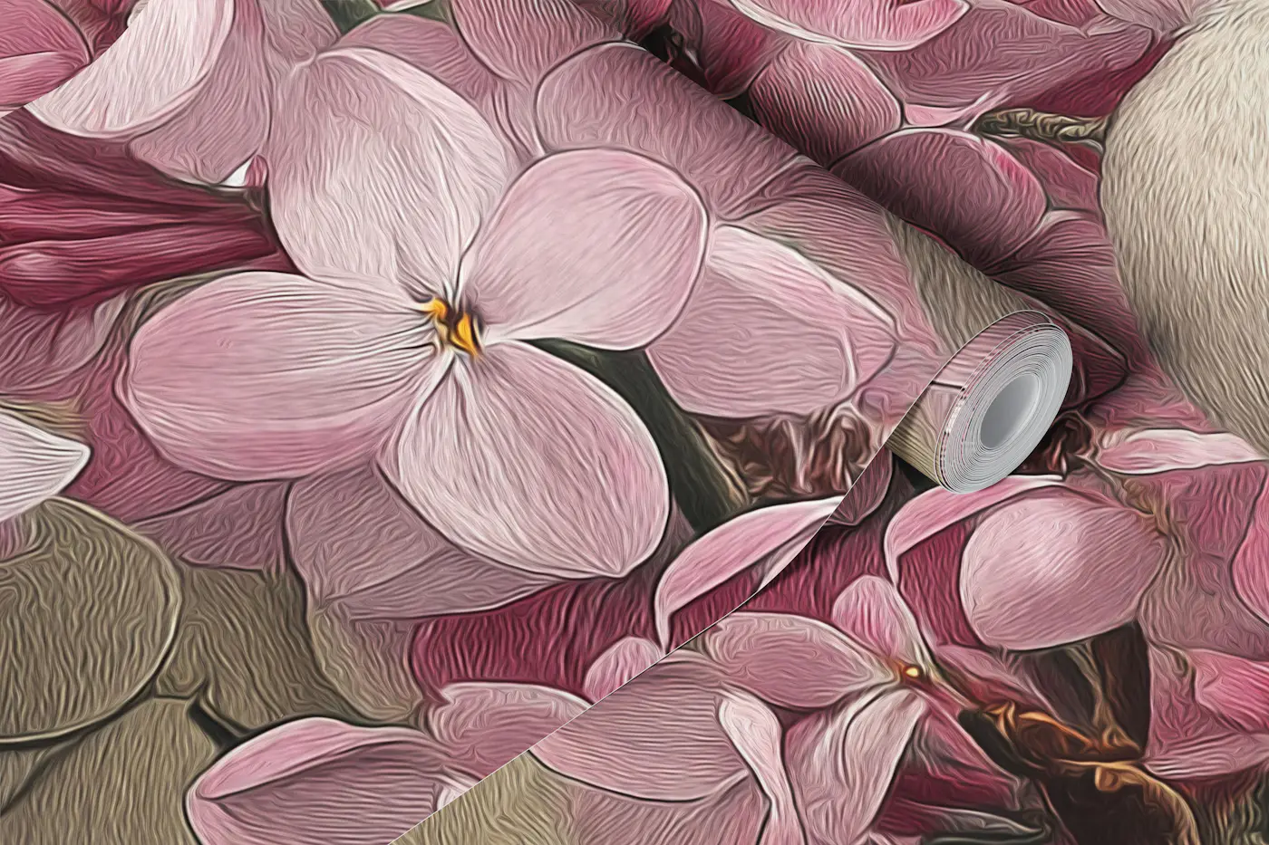 Bird on Pink Lilac Blossoms wallpaper roll