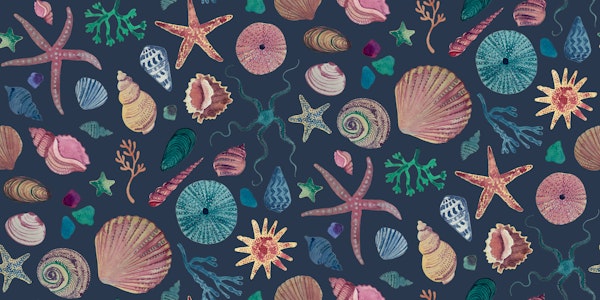 Watercolour Shells - pink and blue on navy L
