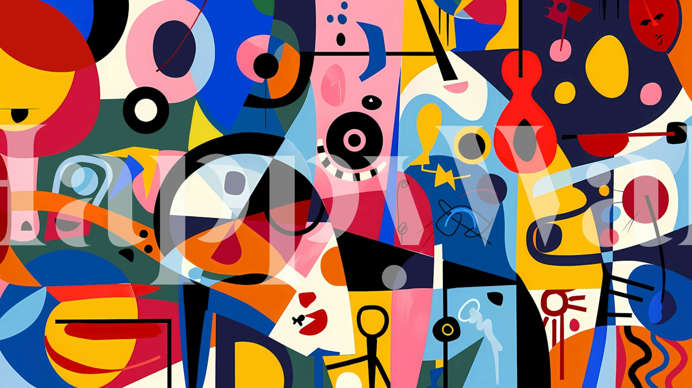 Bold geometric pop art wallpaper in a room