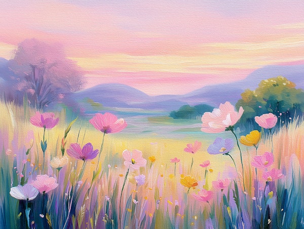 Pastel Wildflower Meadow Sunset