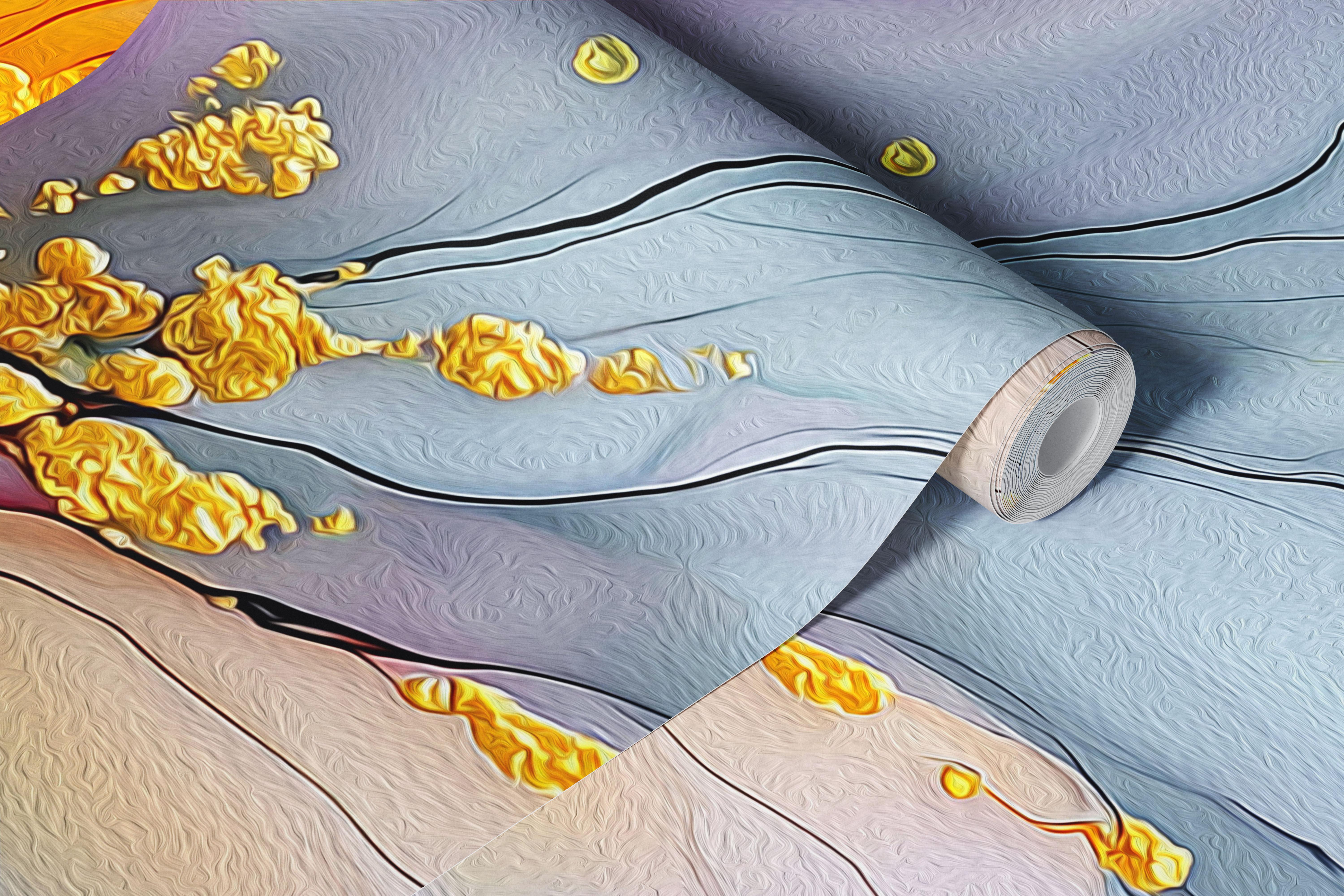 Tapet delicat cu flori și accente aurii