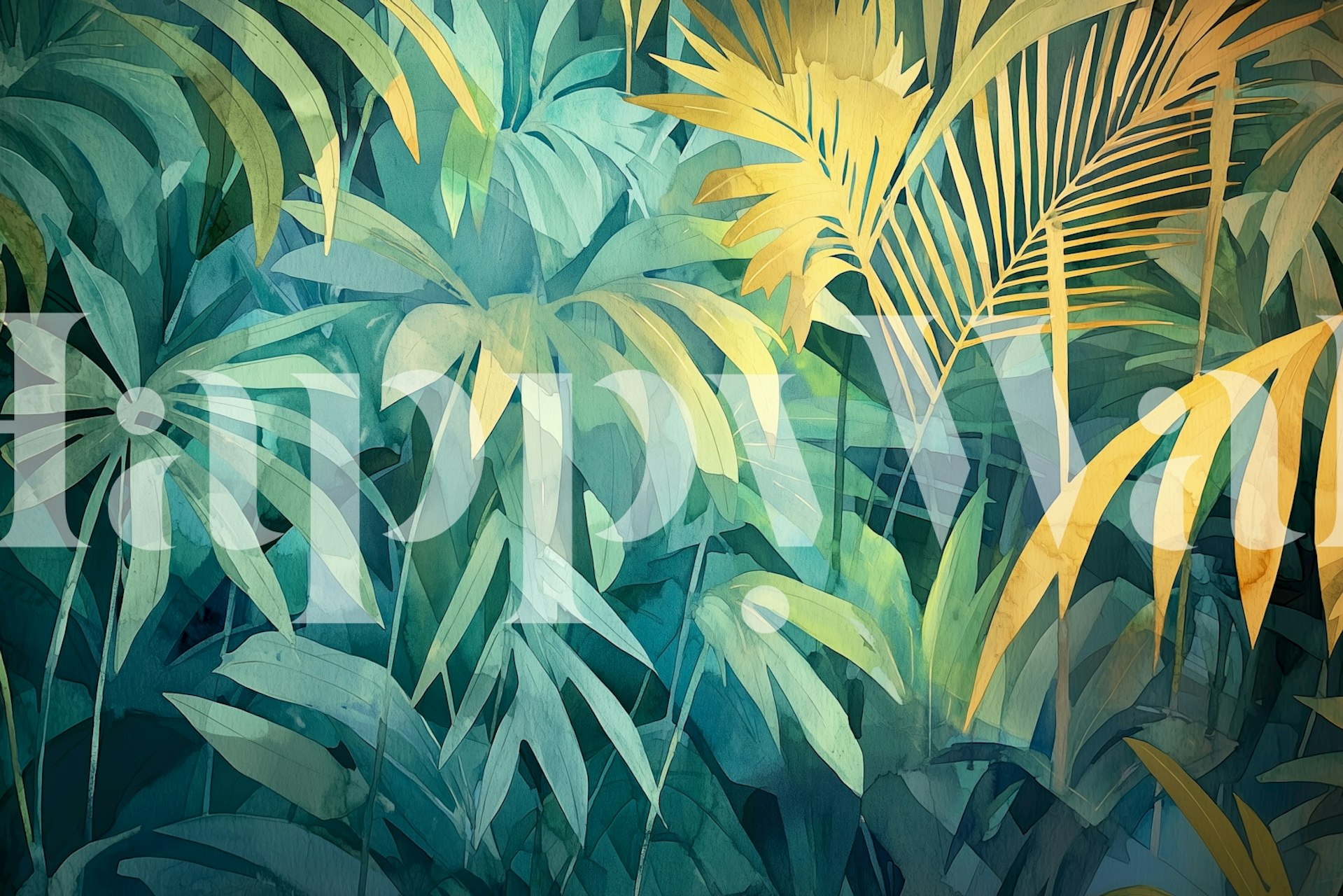 Tapeta Teal Jungle Foliage v moderním pokoji