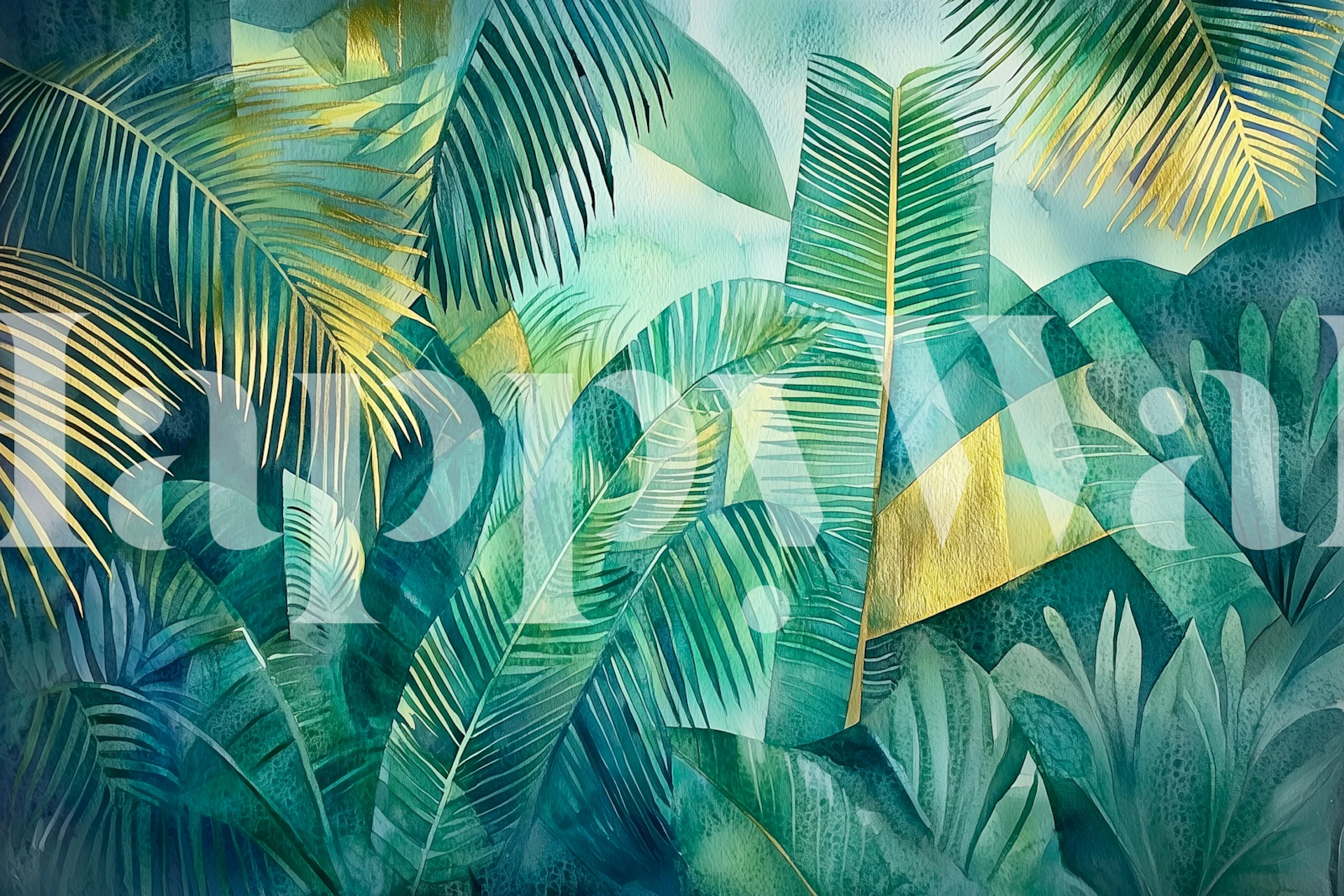 Emerald jungle leaf canopy wallpaper in a room