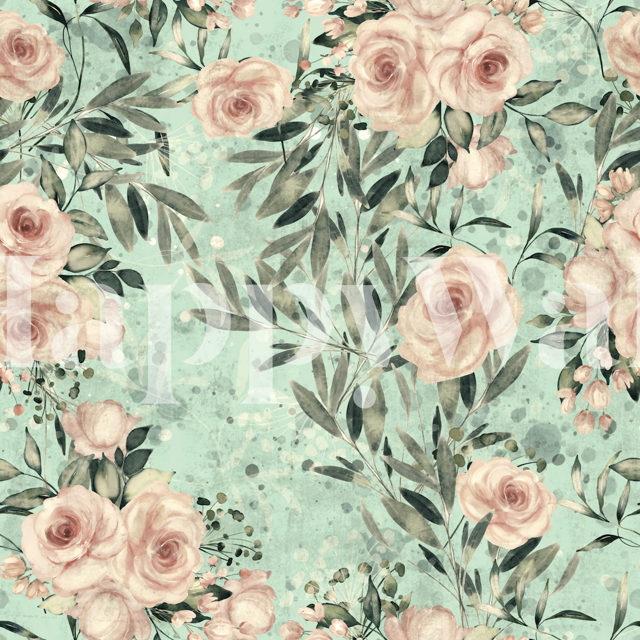 Blushroser-design på mintgrønn tapet