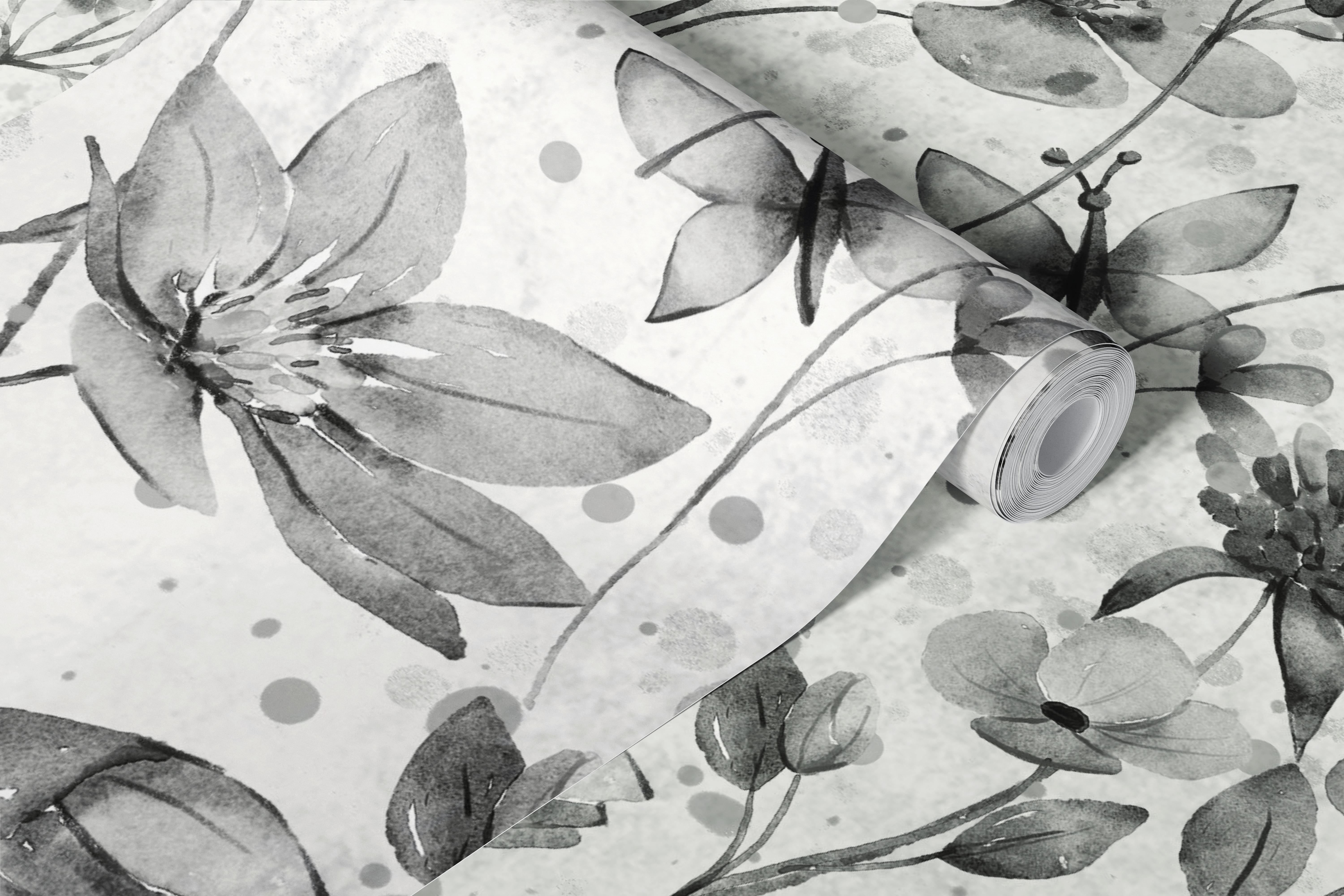 Monochrome Wildflower Meadow tapet i ett rum