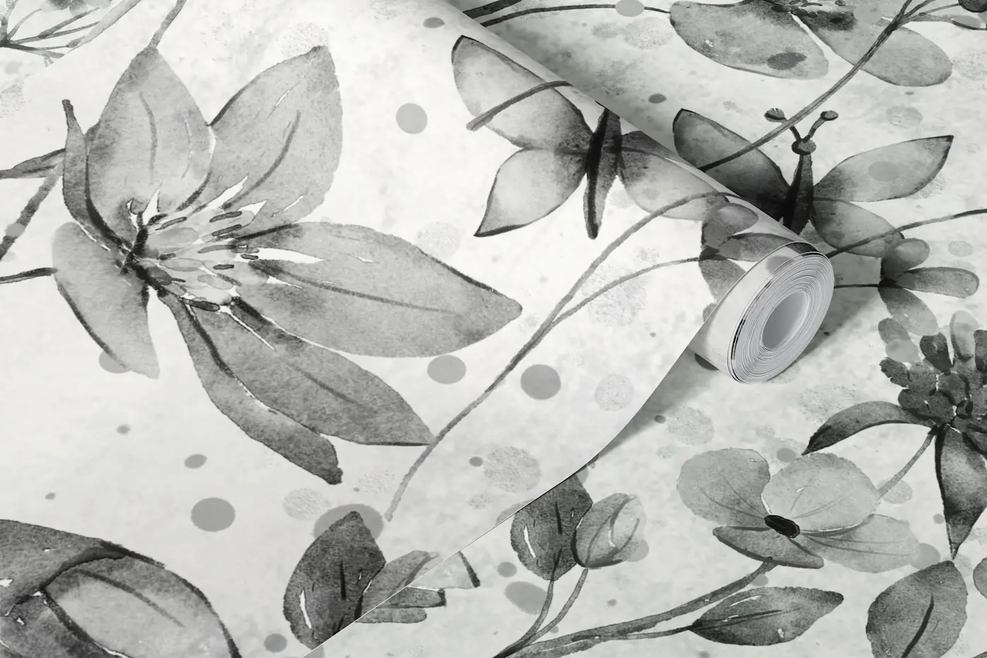 Monochrome Wildflower Meadow wallpaper roll