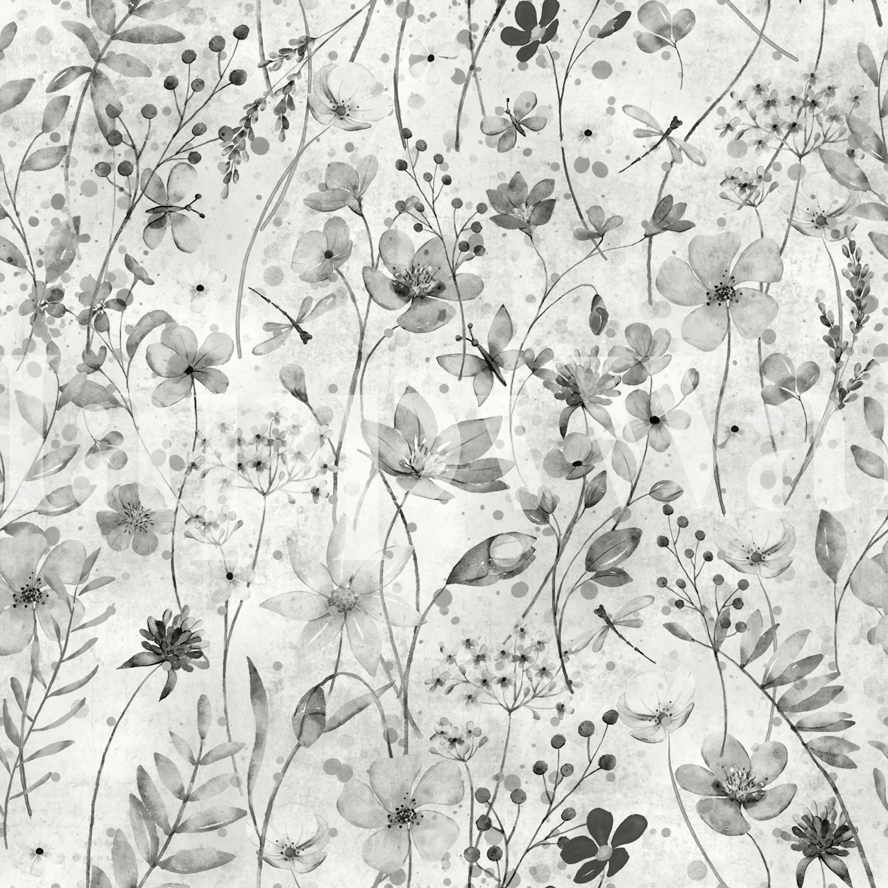 Monochrome Wildflower Meadow Tapete in einem Raum