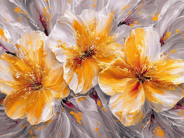 Abstract Floral Gold White