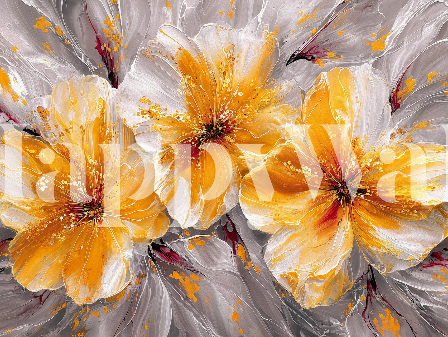 Abstract Floral Gold White wallpaper in a room