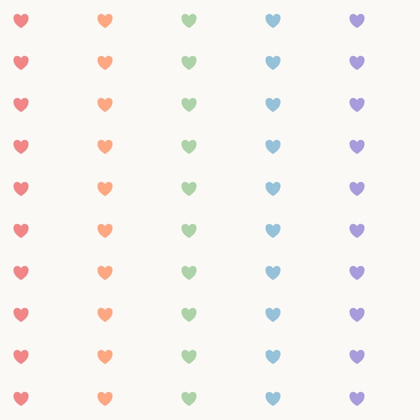 Rainbow Pastel Hearts on Off White