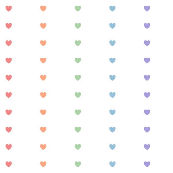 Rainbow Pastel Hearts on White