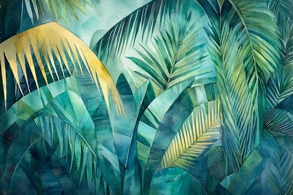 Rainforest Leaves in Blue Green