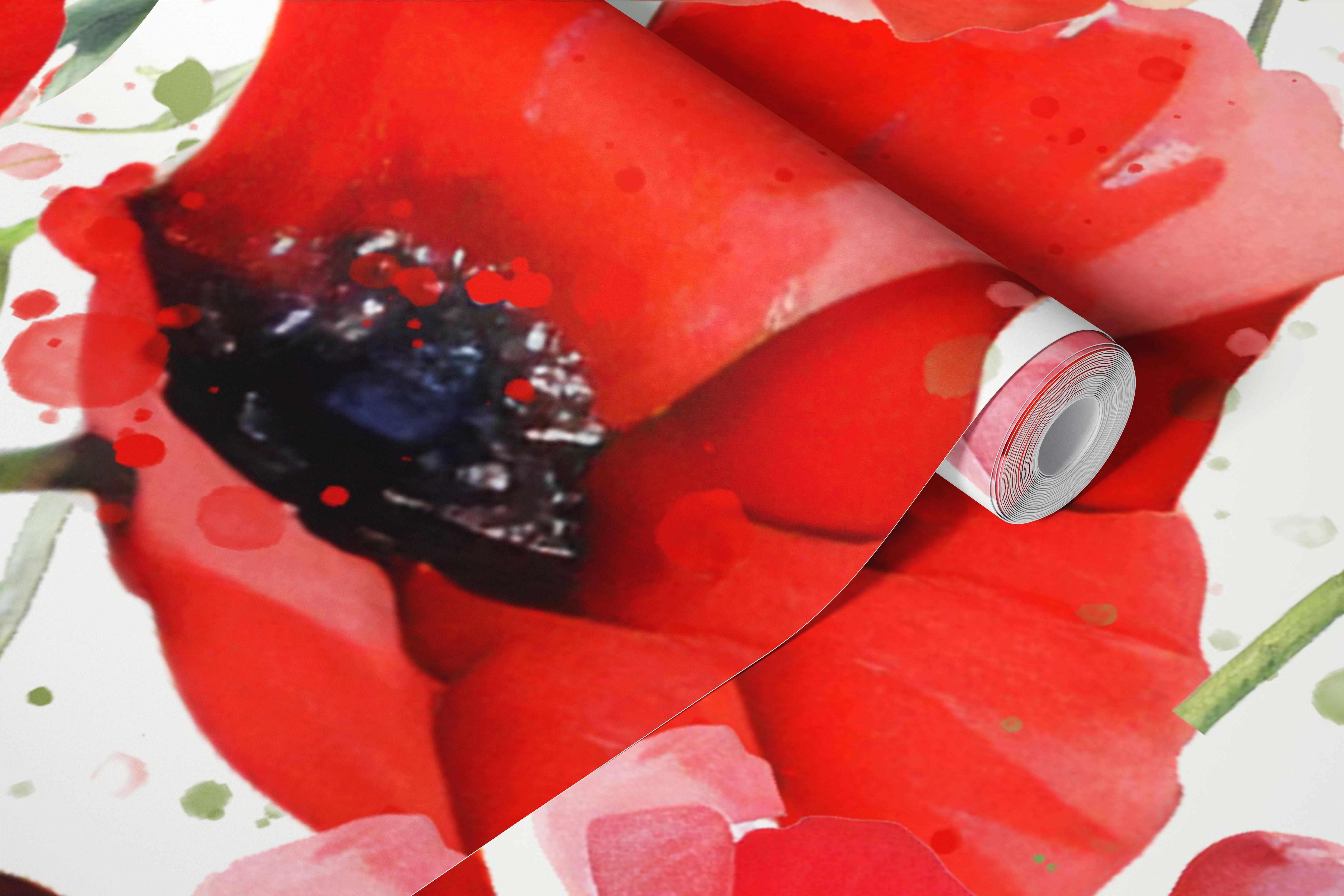 Watercolor Red Poppy wallpaper in a room
