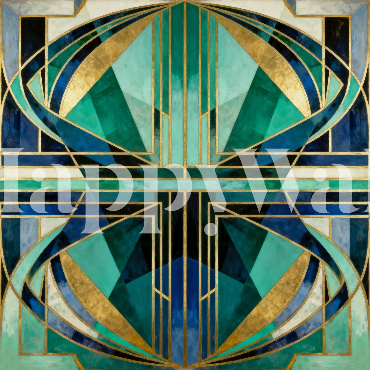 Art Deco wallpaper in a blue and green room