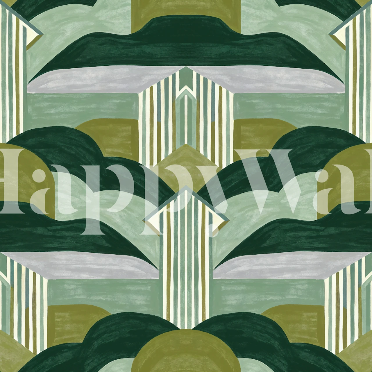 Sage Green Art Deco Modern wallpaper in a room