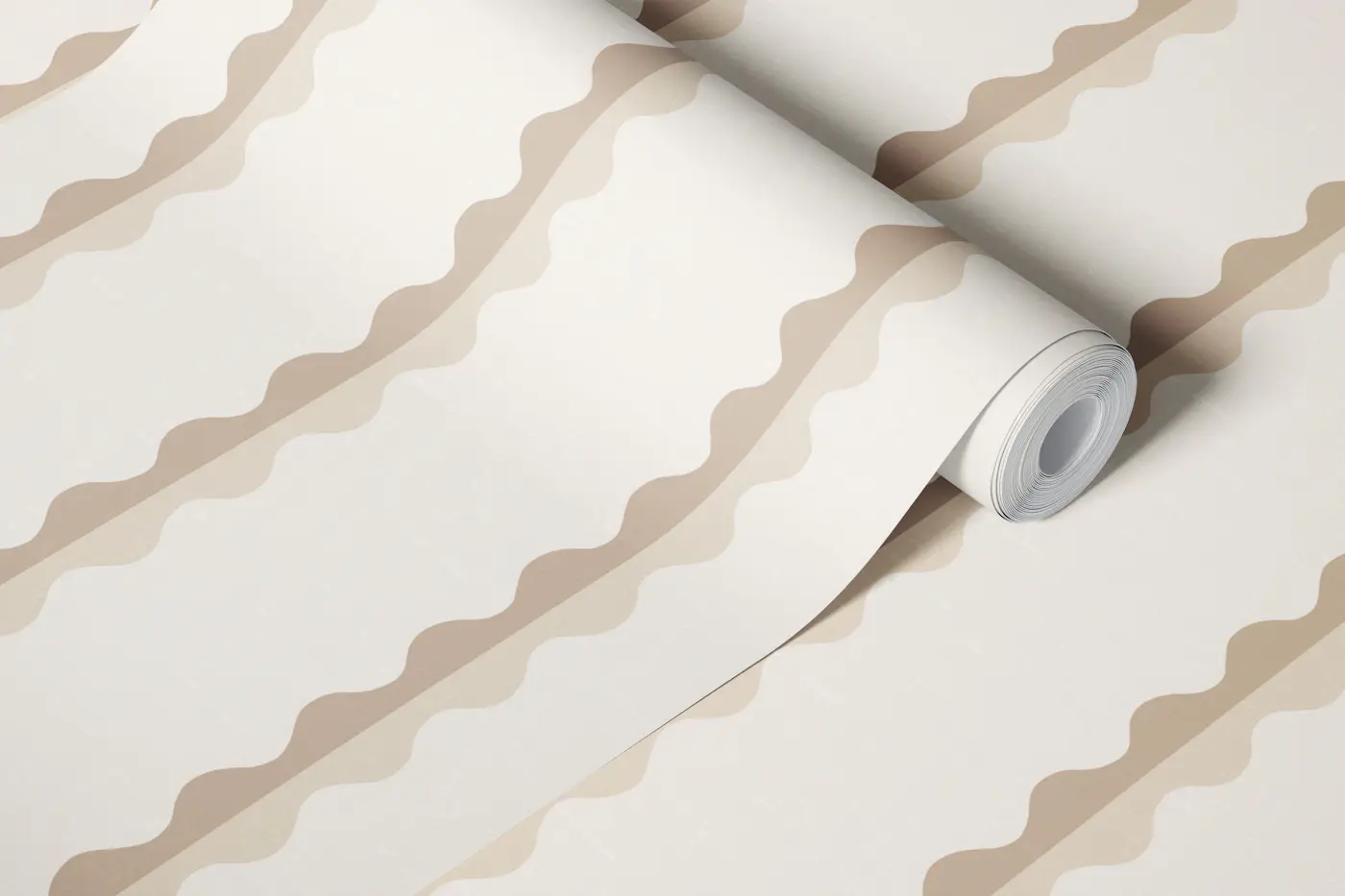 Soft Sand Wavy Scalloped Stripes wallpaper roll