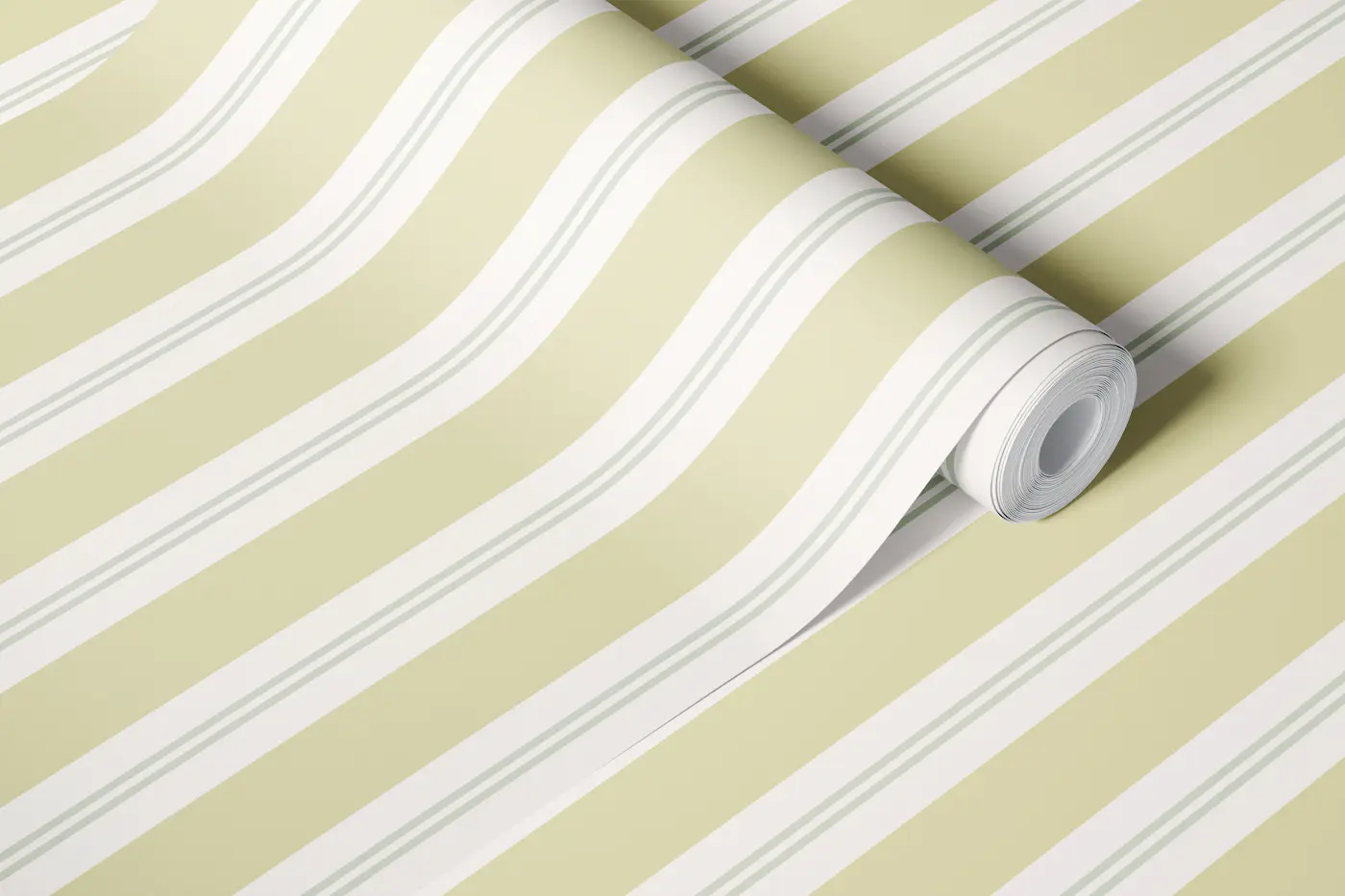 Soft Sage and Cream Regency Striped wallpaper roll