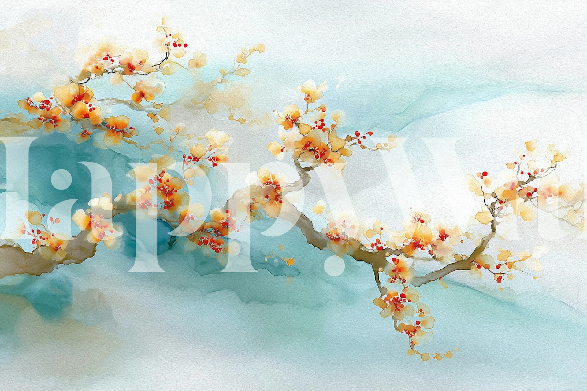 Cherry Blossom Branch Fluid wallpaper in a room