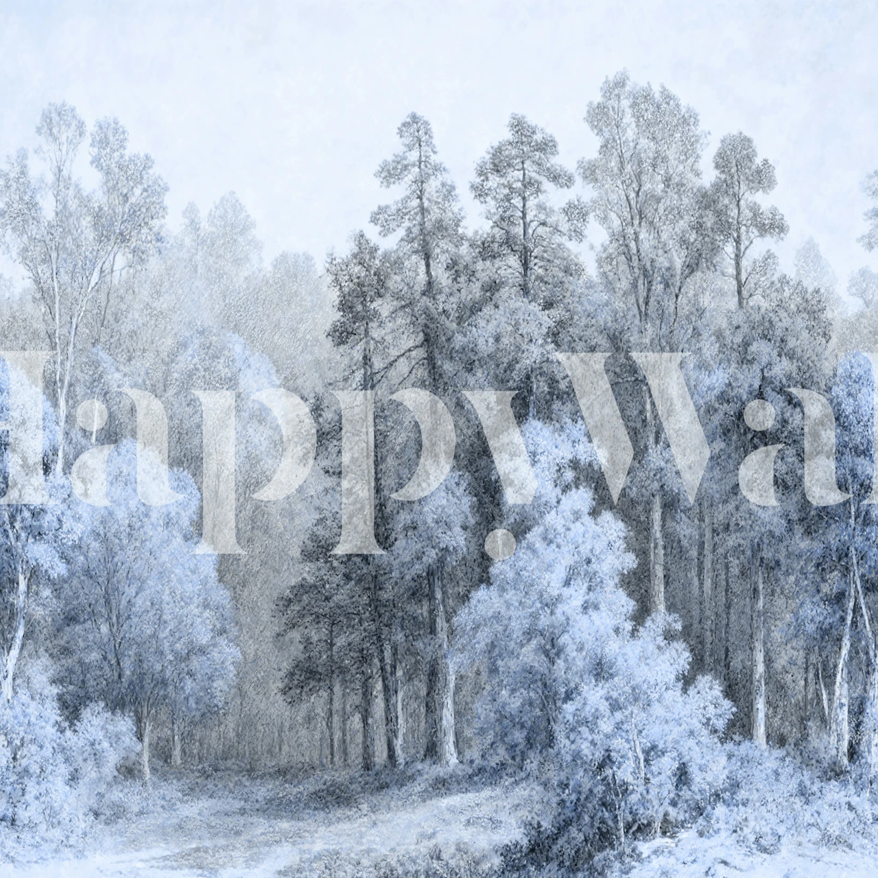 Blue Grey Forest Retreat wallpaper in a room