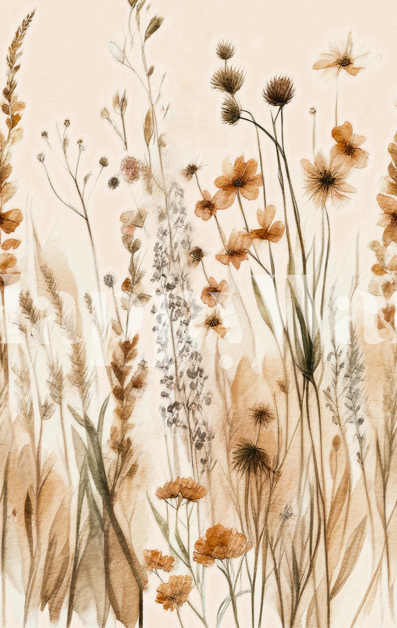 Sepia Wildflower Meadow tapet i et rum