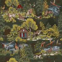 Vintage Hunting Lodge Scene wallpaper